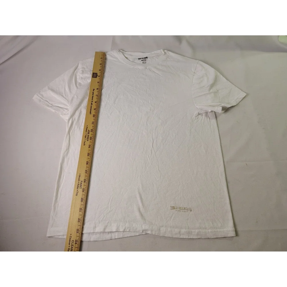 True Religion Brand Jeans Mens‎ White T Shirt Gold Foil Spellout Logo Medium M